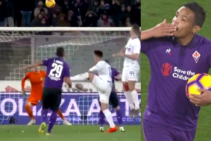 golazo de muriel de tiro libre ante el atalanta por coppa itala con la fiorentina
