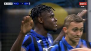 primer gol en champions del atalanta. duvan zapata