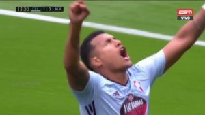 Así celebró Jeison Murillo su primer gol con la camiseta del Celta de Vigo.