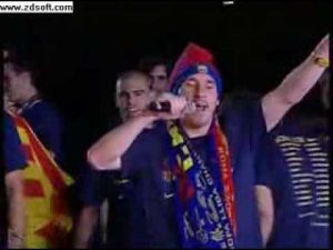 Lionel Messi borracho en la Celebración del Triplete con el Barcelona
