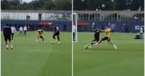 Mbappé y Messi en el entrenamiento del psg