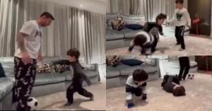 messi jugando futbol con sus hijos mateo, ciro y thiago