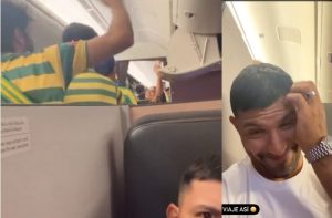 La MONUMENTAL reacción de Aguëro tras encontrarse en el avión a Qatar con hinchas brasileros