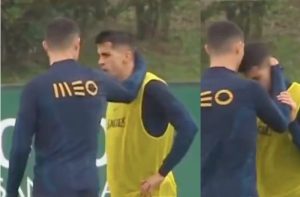 ¿Cruce entre Cancelo y Cristiano en el entrenamiento de Portugal?