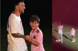 Caño de Thiago Messi a su papá en la presentación con Inter Miami