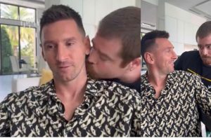Se puso rara la entrevista: Le besan el cuello a Lionel Messi y así reaccionó Migue Granados