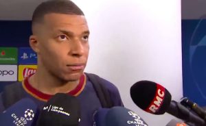 La cara de Mbappé cuando le preguntan si apoyará al Real Madrid. reaccion