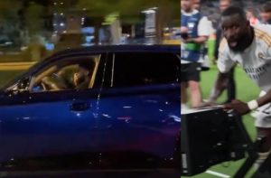 Rudiger besa la camara del var, y celebra con una rubia en el auto tras pasar a la final de la champions